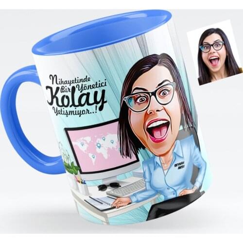 Personalized Women 'S General Manager Caricature Of Blue Mug cup-1