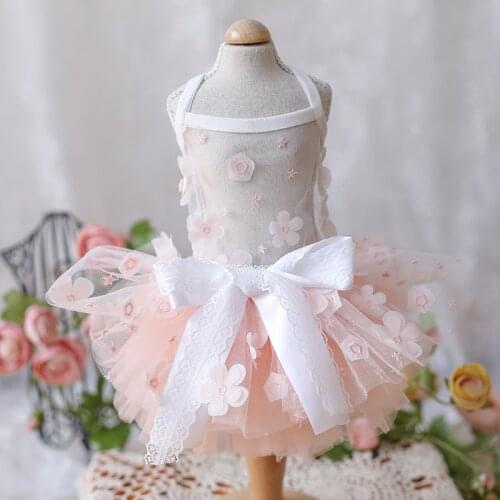 Small Dog Dress Spring Summer Thin Dresses Puppy Pet Clothing Yorkshire Teddy Bichon Pomeranian Cat Dogs Handmade Princess Skirt