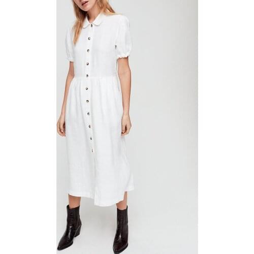Linen Washed Simple and Fashionable Sweet Short-sleeved Dress Women