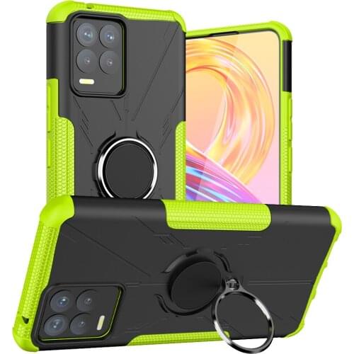 Shockproof Armor Case for OPPO Realme 8 Pro Magnetic Metal Ring Stand Holder Soft TPU Bumper Hard PC Protective Back Cover Coque