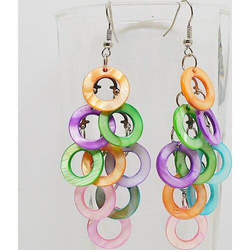 Multicolor Flat round Shell Earrings Real Shell Coin Earring Handmade Jewelry Charming Women Wedding Birthday Party Gift