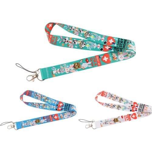 J2986 Medical Doctor Nurse Rabbit Pattern Lanyard Keychain Lanyards for keys Badge ID Mobile Phone Rope Neck Straps Accessories