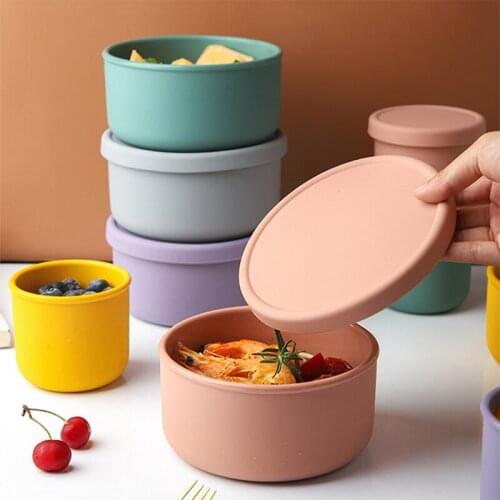 Silicone Fresh-Keeping Box with Lid Bento Lunch Box Fruit Salad Fresh-Keeping Bowl Modern Simple Sealed Round Storage Box