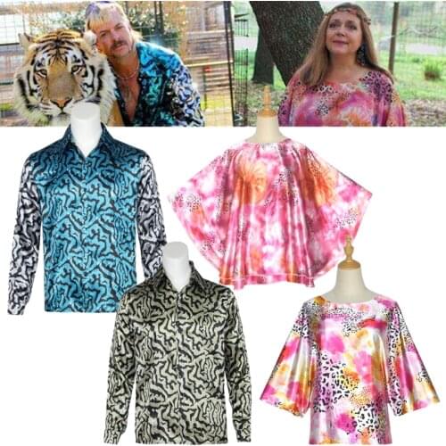 Tiger King Joe Exotic Carole Baskin Cosplay Costume Adult Shirt Halloween Outfit Blouse Butterfly Sleeve Top