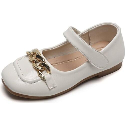 Girl Princess Shoes 2021 Summer New Leather Shoes Soft Bottom Peas Shoes Kids Fashion Flats metal Ring Chic Hot Non-slip 21-35