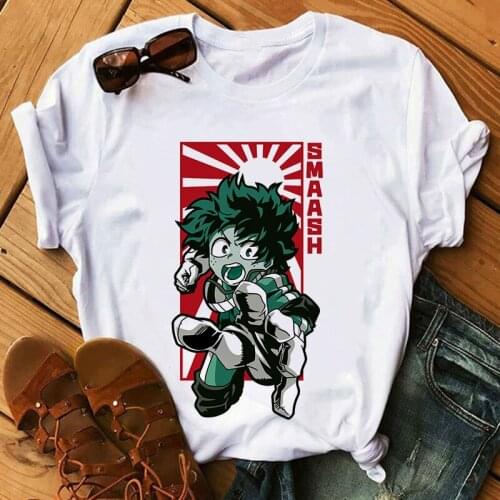 2020 New Fashion Japan Anime Female T Shirt My Hero Academia Graphic Print T-shirt Women Harajuku Aesthetic White Top Tshirt Tee