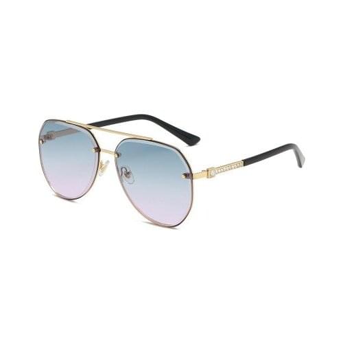 High End Rhinestone Diamond Frame Pilot Rimless Sunglasses Women Gradient Metal Rivet Glasses