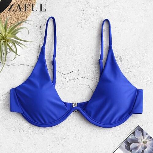ZAFUL Sexy Solid Bikini Top Women Plunge Underwire Push Up Biquini Summer Padded Spaghetti Straps Female Swim Tops Beachwear