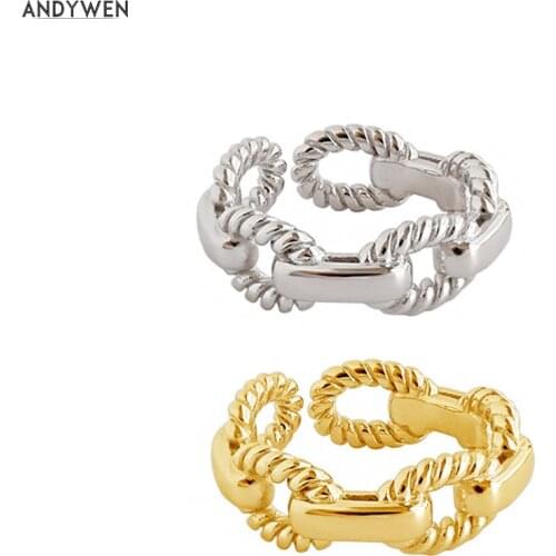 ANDYWEN 925 Sterling Silver Large Thick Twist Chain Resizable Women Rings 2020 European Adjustable Rock Punk Rings Jewelry
