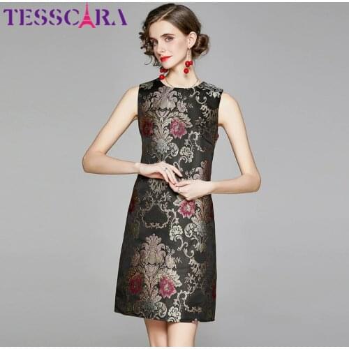 TESSCARA Women Luxury Jacquard Dress Festa High Quality Elegant Cocktail Party Robe Femme Vintage Floral Designer Short Vestidos