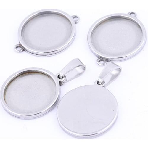 10pcs 16mm cabochon base stainless steel pendant trays diy bracelet connector bezel blanks for jewelry making supplies
