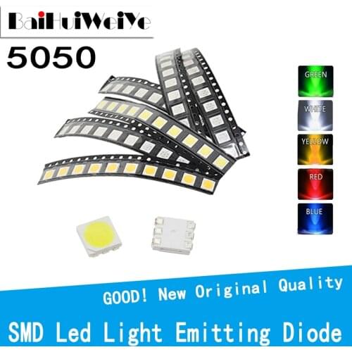 100pcs/LOT SMD PLCC-6 5050 Led Ultra Bright White Red Yellow Green Blue Light Emitting Diode Water Clear LED Light Diode