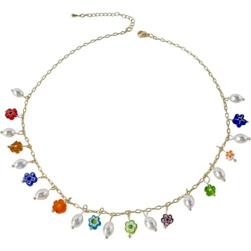 2021 Bohemia Style Multi Colorful Flower Tassel Pearl Charms Necklace For Women Girls Trendy Jewelry Gift