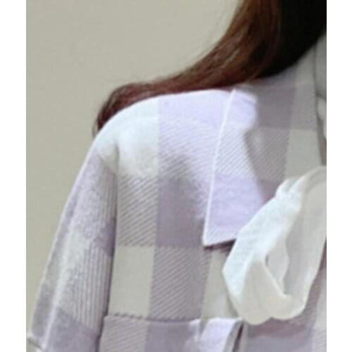 2021 Spring Women Sweater Dream Purple Long Sleeve Plaid Lapel Metal Button Knit Cardigan Jacket
