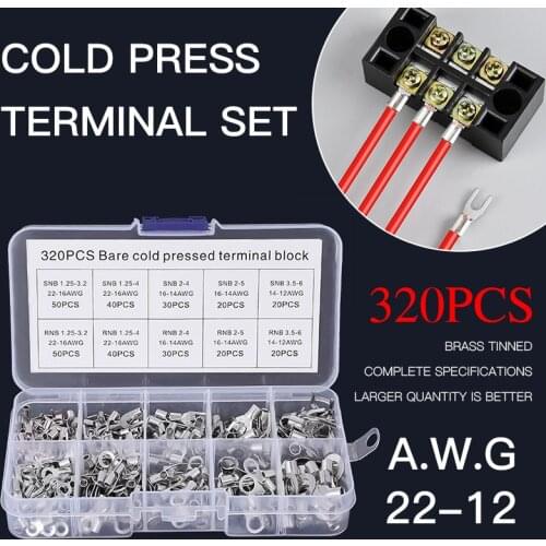 320PCS Cold-pressed terminal Y-shaped U-shaped O-Shaped Round Fork Bare OT UT Copper Fast Crimping Terminals Crimp Terminator