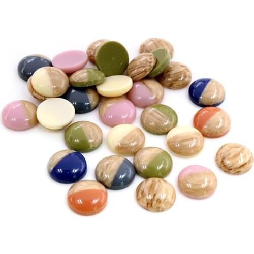 40pcs 12mm Wood Mix Colors Wood grain Shiny imitation leather Style Flat back Resin Cabochons Fit 12mm Cameo Base Button