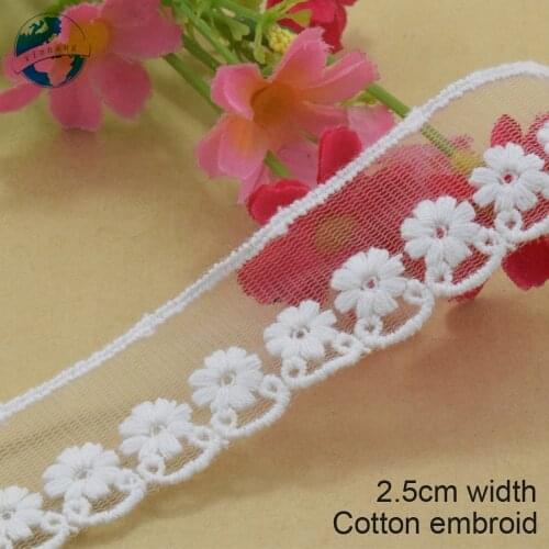5yards 2.5cm white cotton embroided lace ribbon guipure trim wedding decoration DIY Accessories dolls african lace applique#3914