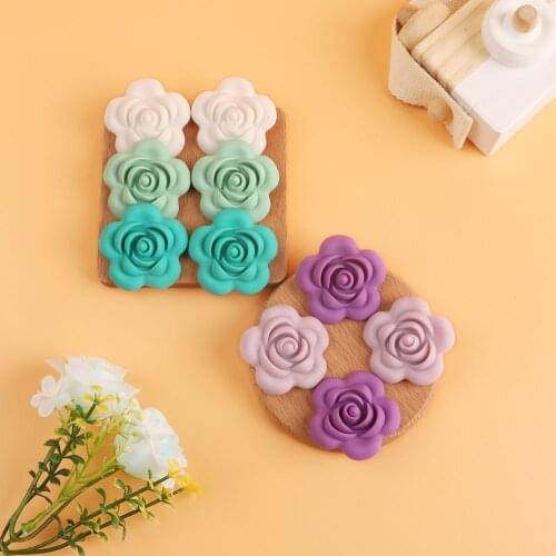 Kovict 50/100Pcs Rose Silicone Beads BPA Free Flower Shape DIY Pacifier Chain Bracelet Baby Teething Necklace Accessories Toys