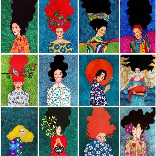 Abstract Colorful Girl Hair Flower Bird Canvas Painting Posters and Prints Wall Art Picture Cuadros Home Room Decoration Decor