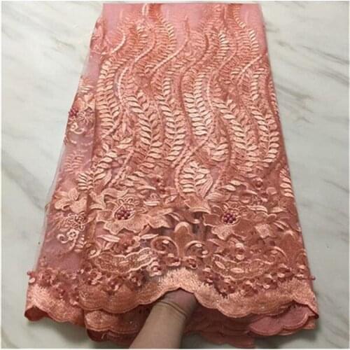 African lace fabric 2018 high quality lace french fabric with stones latest beaded lace fabric for nigerian wedding 5yards/lot
