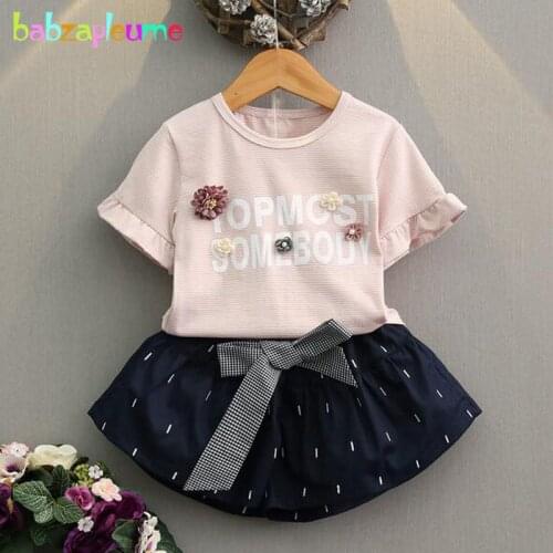 Babzapleume summer korean kids clothes for children clothing set cotton stripe t-shirt+skirt baby girls outfits 2pcs suit BC1454