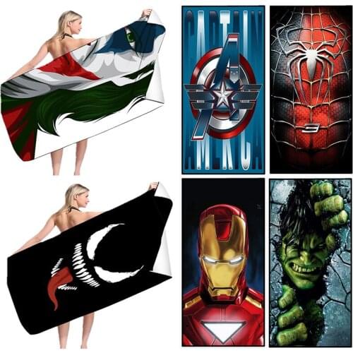 Disney Spiderman Captain America Bath Towel Square Beach Bath Towel Reversible Velvet Quick-drying Towel Portable Terry Towel