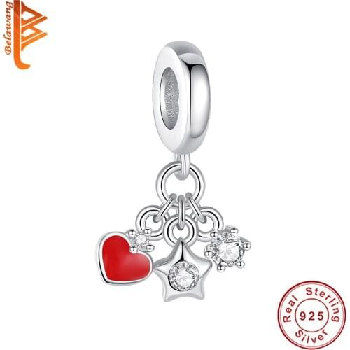 BELAWANG DIY Sterling Silver Jewelry Crystal Star Sun Charm Fit Original Bracelet For Women Exquisite Bead Gift