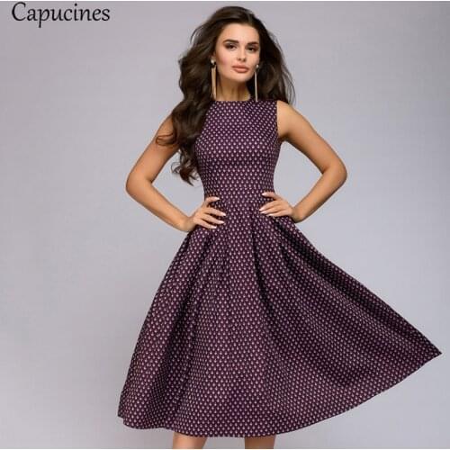 Capucines 2019 Summer Printed Sexy Backless Dress Woman Elegant Open Back Medium Long A-Line Sleeveless Casual Party Dresses