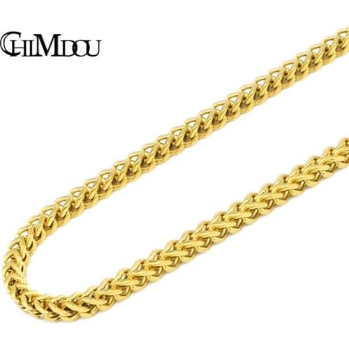 Curb Cuban Gold Color Mens Necklace Chain Square Stainless Steel for Men Classic Fashion Long 91cm N049