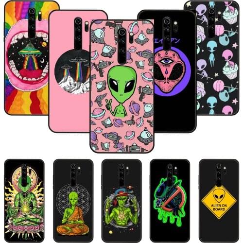 Phone Case For Xiaomi Redmi Note 8 8T 7 7A 9 9S 8A 4 5 Pro Black Cover Bumper Fashion Hoesjes Soft Prime Trend Etui Cute Alien