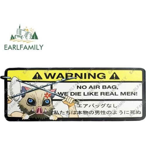 EARLFAMILY 13cm x 4.9cm Cartoon Car Sticker for We Die Like Real Men! Warning Decal Anime Vinyl JDM Window Wall Stickers