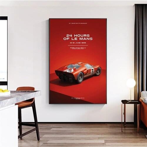 Ford GT 40 24 Hours of Le Mans June 1966 Poster on Canvas Print Wall Art Picture for Living Noom Home Decoration Canvas Wall Art