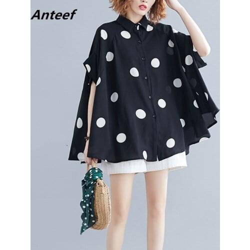 Chiffon summer vintage polka dot korean style plus size Casual loose shirt women blouse clothes 2021 ladies tops streetwear