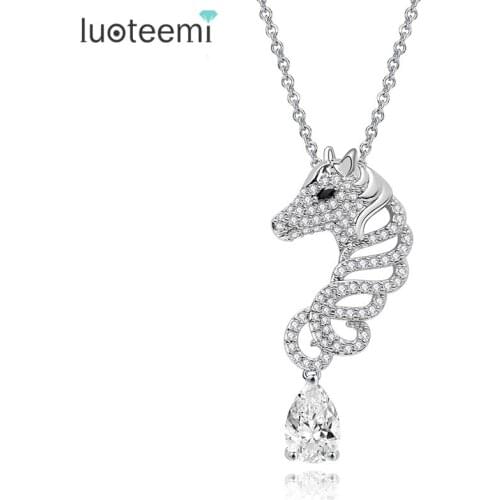 LUOTEEMI New Fashion Statement Necklace For Women Unique Jewelry Clear Cubic Zircon Animal Horse Pendant Party Accessories