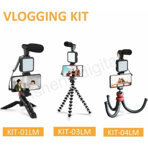 Shotgun Microphone Vlog Kit with Tripod Hot Shoe Phone Holder Mount LED Video Fill Light Wireless Control for DSLR SLR Phone
