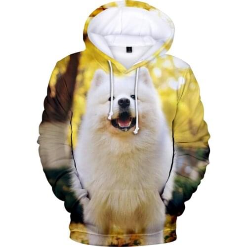 Kawaii Smiling Angel Samoyed Hoodies 3D Print Sweatshirts Samoyed 3D Hoodies for Women Cute Pullover Women Men Casual Hooded