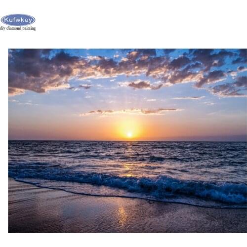 Diy 5D Diamond Painting Sunrise Sea View Beach Cross Stitch Kit Full Drill Square Diamond Embroidery Mosaic Rhinestones Decor