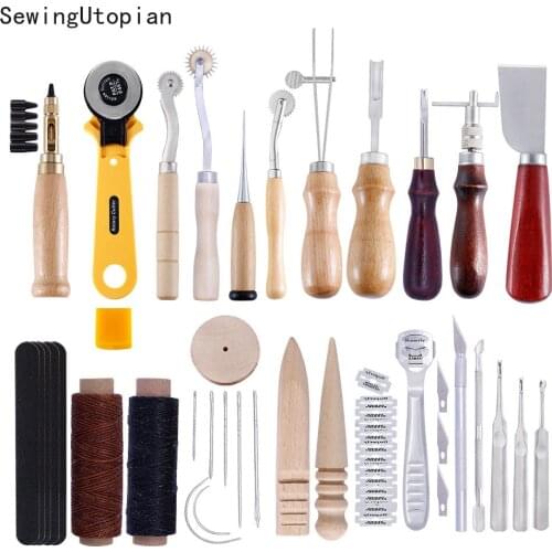 Leather Craft Tool Kit Hand Carving Sewing Stitching Punch Work Saddle Professional Leathercraft Accessories Shoe Repair Tools