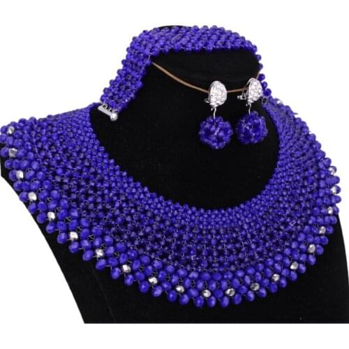 Dudo Original Design Bridal Jewelry Sets For African Women Royal Blue Beaded Necklace Earrings Bracelet Set With Silver Divider
