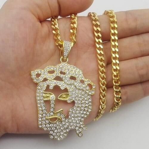 New Fashion Charm Hip Hop Jewelry Rock Punk Party Cryatal Jesus Pendants Necklace Gifts for Men and Women