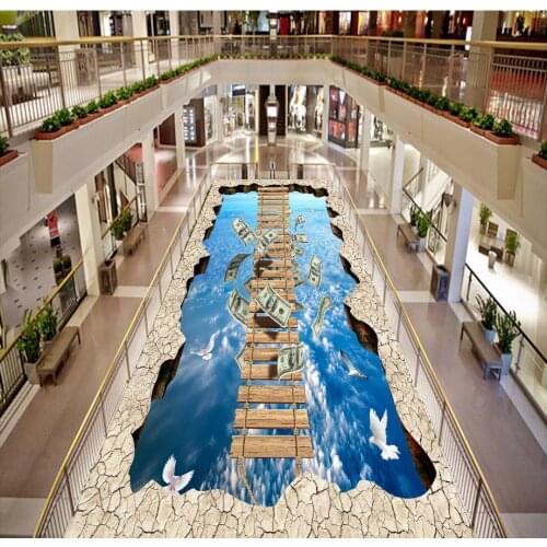 Clouds outdoor wooden bridge Waterproof floor mural painting Custom Photo self-adhesive 3D floor 3d floor wallpapers