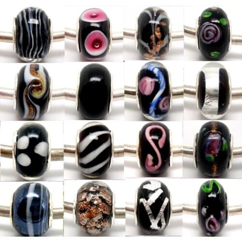 Wholesale 100pcs Mixed Style Black color European Murano Lampwork Glass Beads Fit Charm Bracelet and Necklace LGB73-2