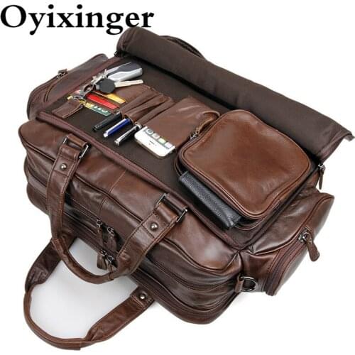 OYIXINGER Natural Cowhide Men Laptop Luxury Genuine Leather Laptop Briefcase Large Capacity Shoulder Bags For 15" 16" Macbook Hp
