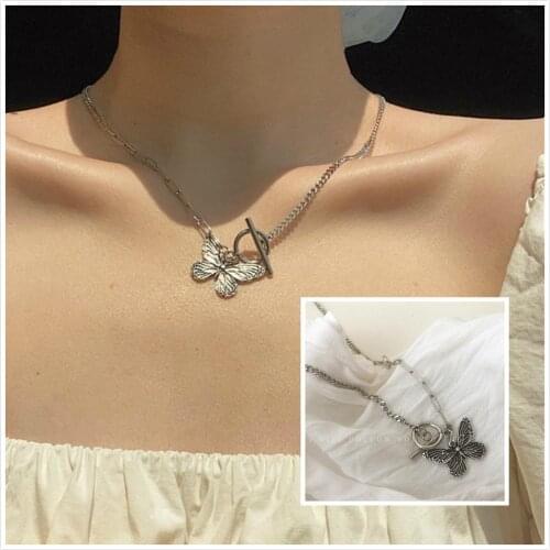 1pc Korean Jewelry Butterfly Necklace Choker Fashion Stainless Steel Vintage Pendant Necklace OT Choker Women Elegant ins