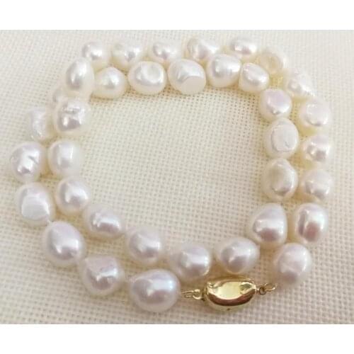 36-43CM 14-17'' Women Jewelry natural pearl 11mm white baroque freshwater pearl necklace 925 gold clasp gift