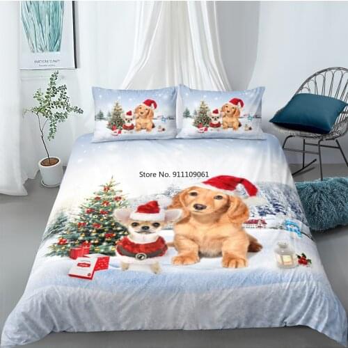 Christmas Decorations for Cute Dog Santa Claus 3D Duvet Cover Set Bedding Sets Quilt Covers Pillow CasesChristmas Cat Customed