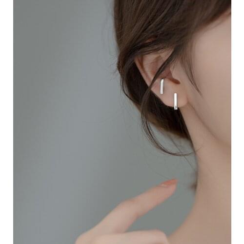 Real 925 Sterling Silver Simple Hooked Shape Stud Earrings for Women Girls