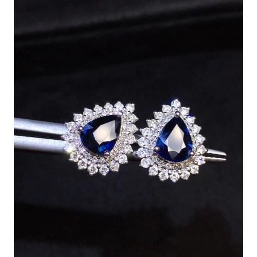 Sapphire Earrings Stud Real Pure 18 K Gold Jewelry 100% Natural Royal Blue Sapphire Gemstones 2.11ct Stud Earrings for Women
