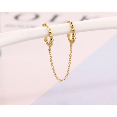 925 Stering Silver Single Chain Beaded Clips Huggies Hoop Earring Piercing Pendientes Boucles Doreilles For Women 2021 Fashion
