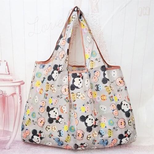 50x60cm Disney cartoon folding bag for shopping Mickey mouse bag storage High capacity green bag hand cartoon shoulder